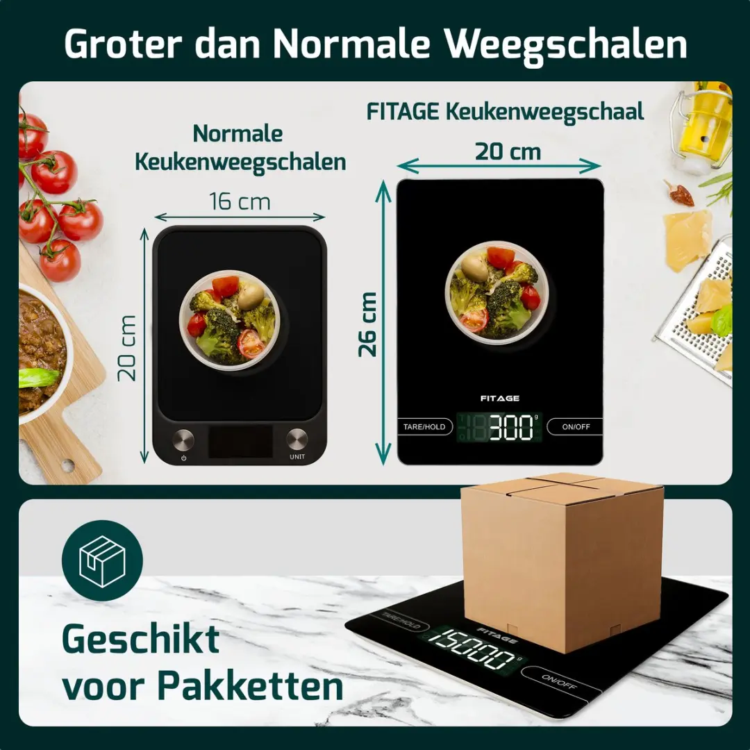 FITAGE Digitale Keukenweegschaal 15kg - Zwart - afbeelding 6 van 6