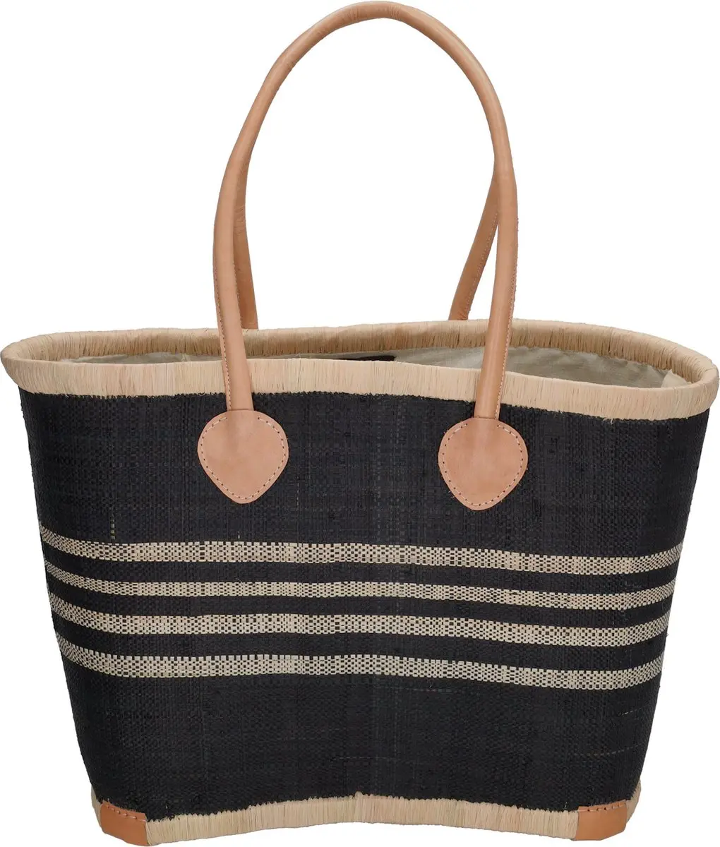 Beagles Florence Raffia Rieten Mand - Strandtas 30L - Zwart/Wit