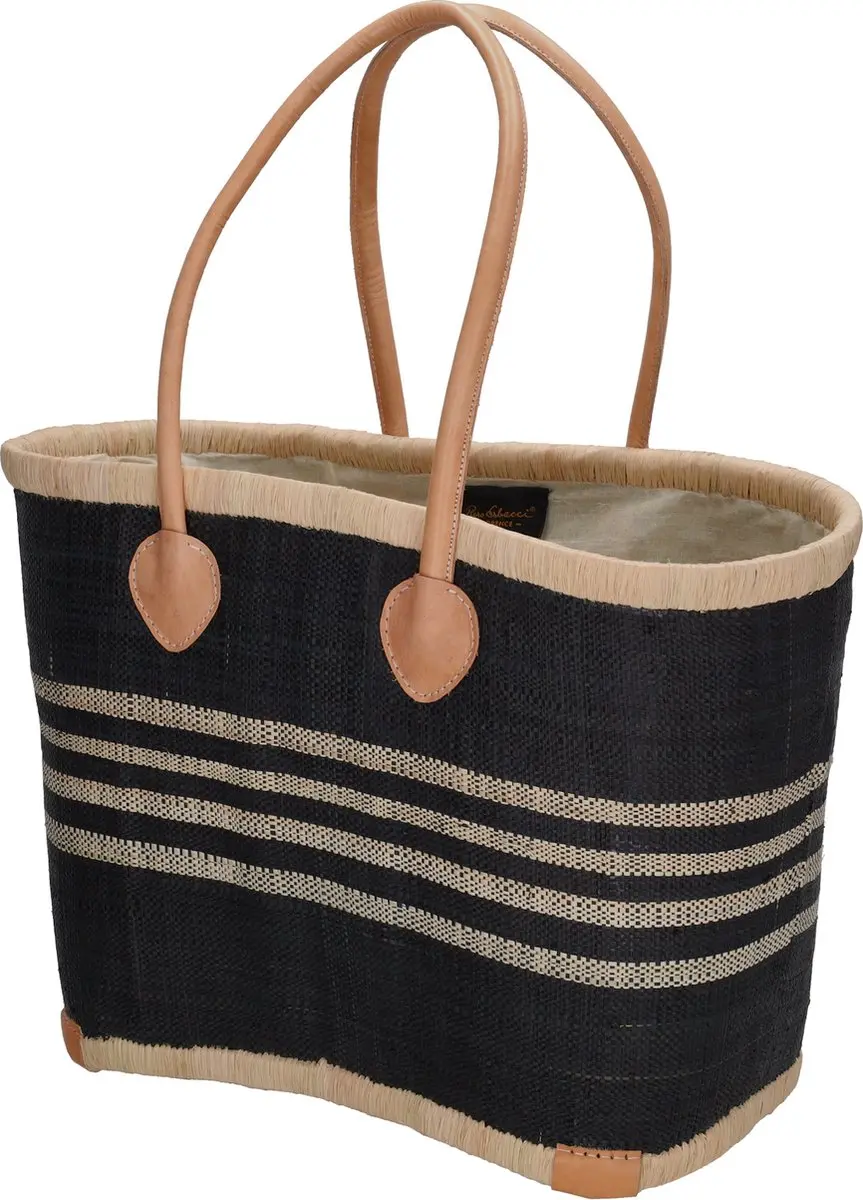 Beagles Florence Raffia Rieten Mand - Strandtas 30L - Zwart/Wit