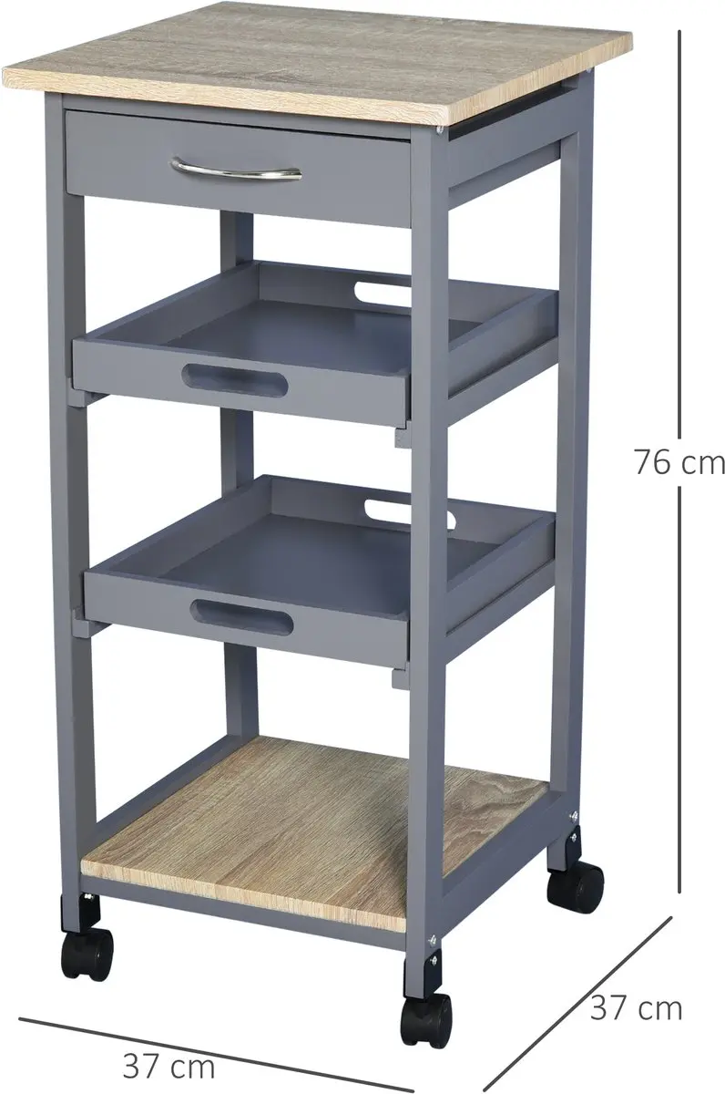 Homcom Keukentrolley Licht Eiken Grijs 801-153GY