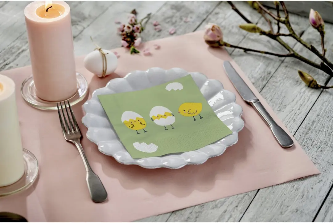 Duni Joyful Chicks Paas Servetten 20x - 33x33cm - Groen