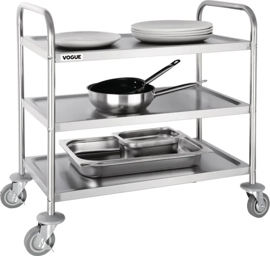 Vogue RVS serveerwagen met 3 bladen Medium