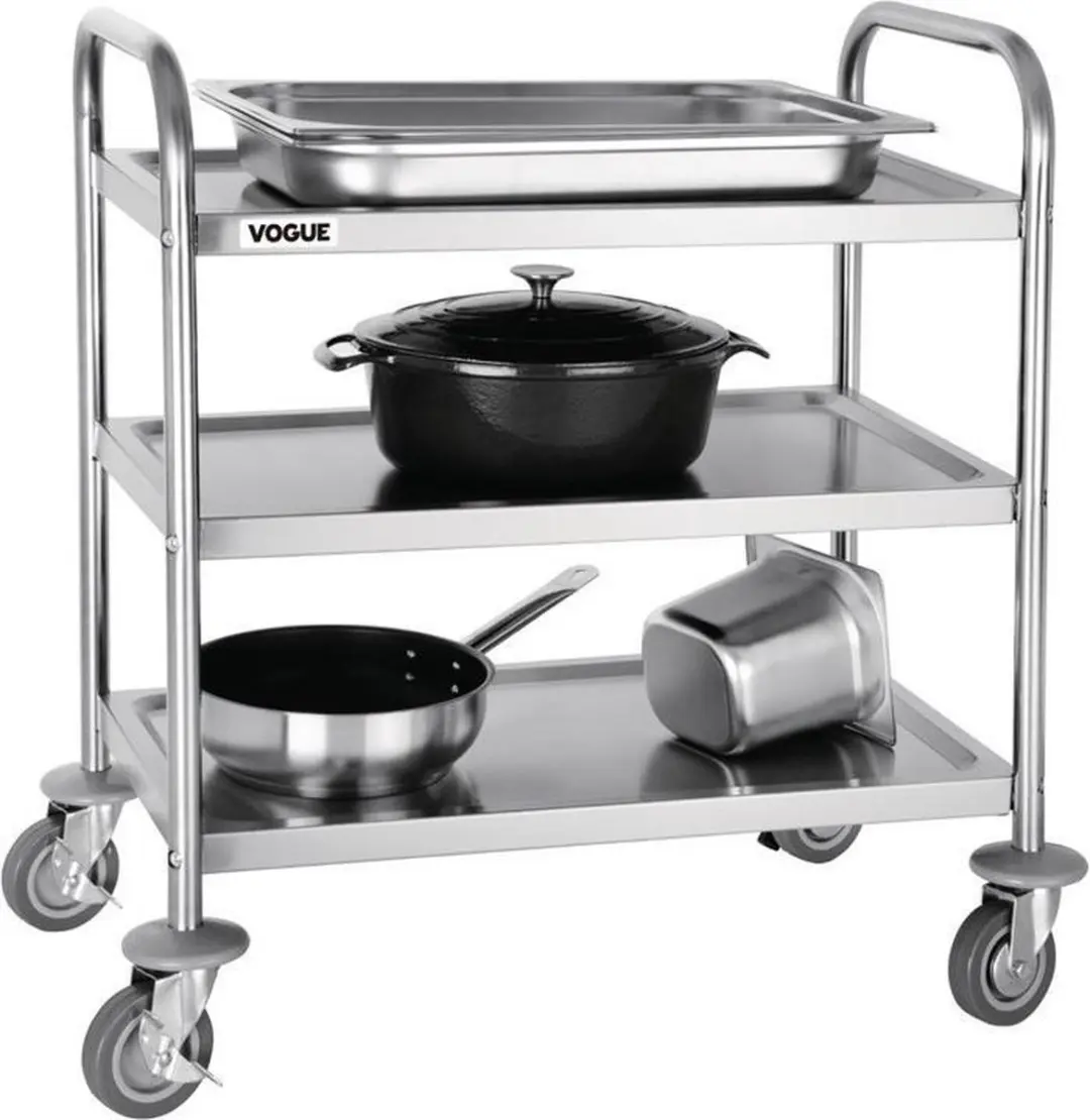 Vogue RVS serveerwagen met 3 bladen Medium