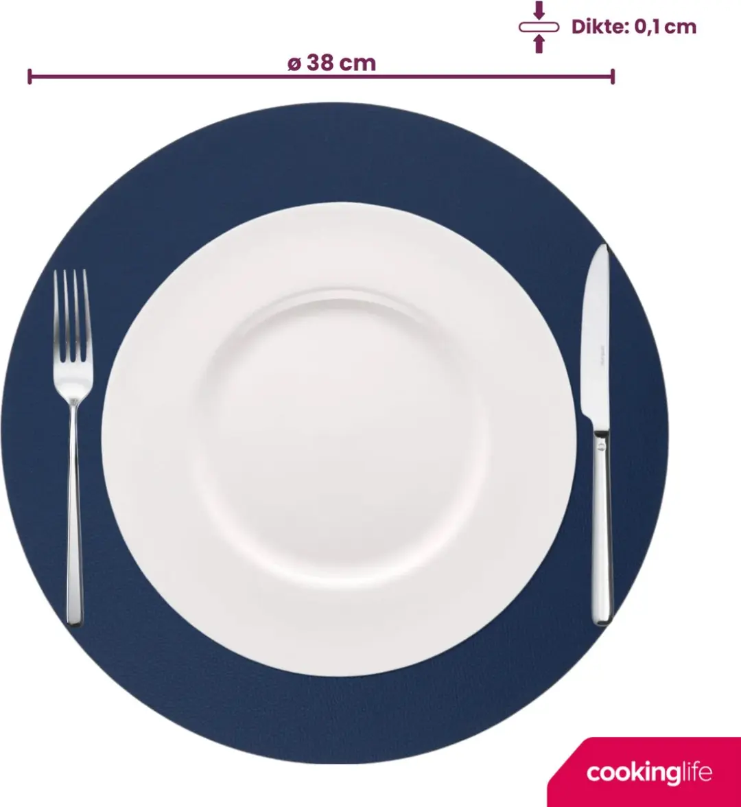 Cookinglife Placemats Lederlook Ø38cm - 6 Stuks - Grijs/Blauw