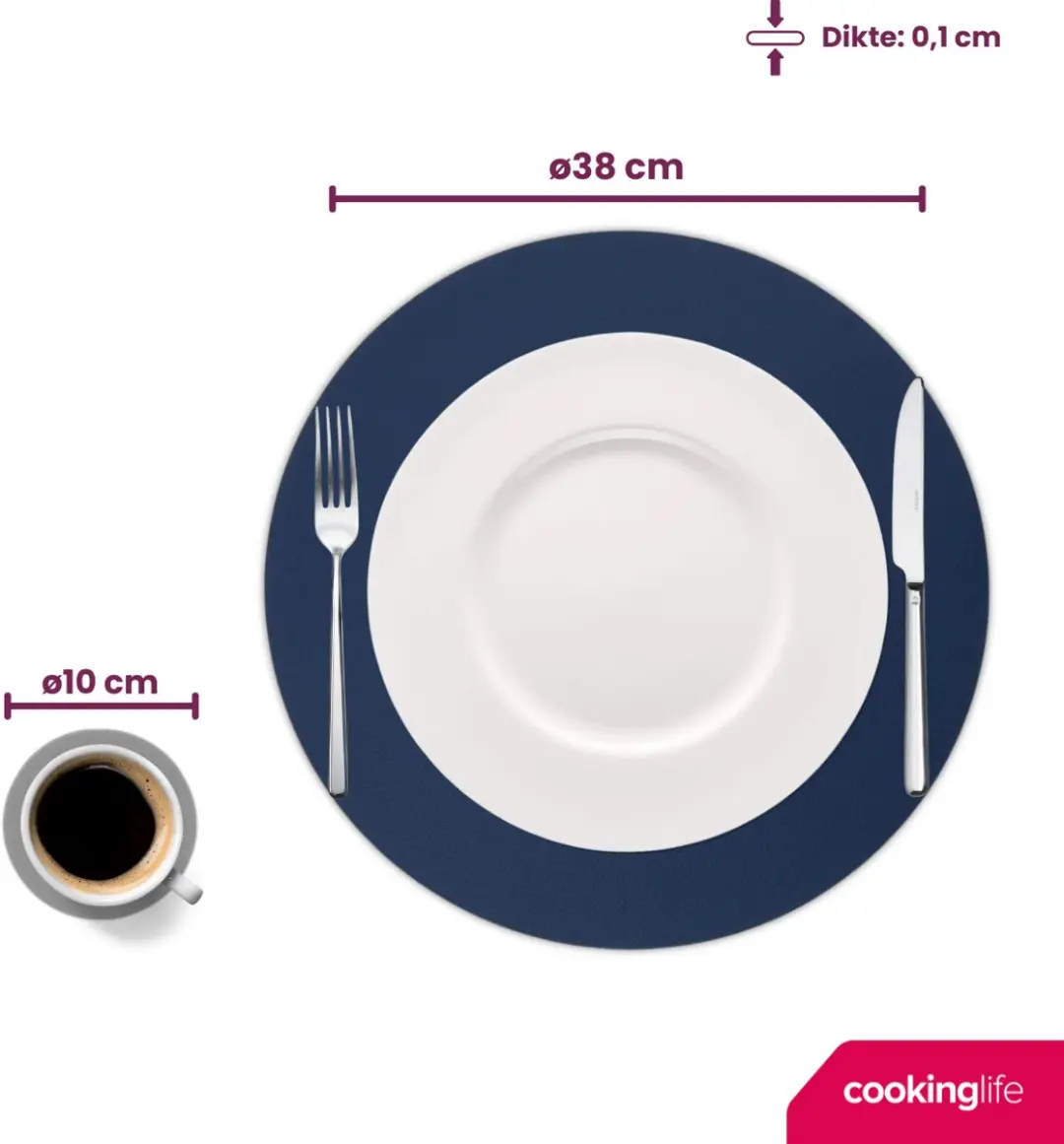 Cookinglife Placemats & Onderzetters Set - 12 Stuks - Vegan Lederlook - Grijs/Blauw