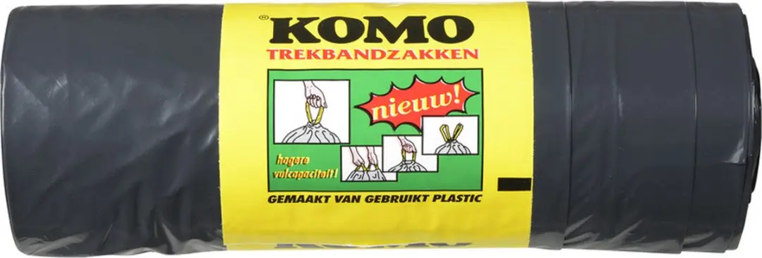 KOMO Trekbandzakken 60L - 15 Stuks - Zwart
