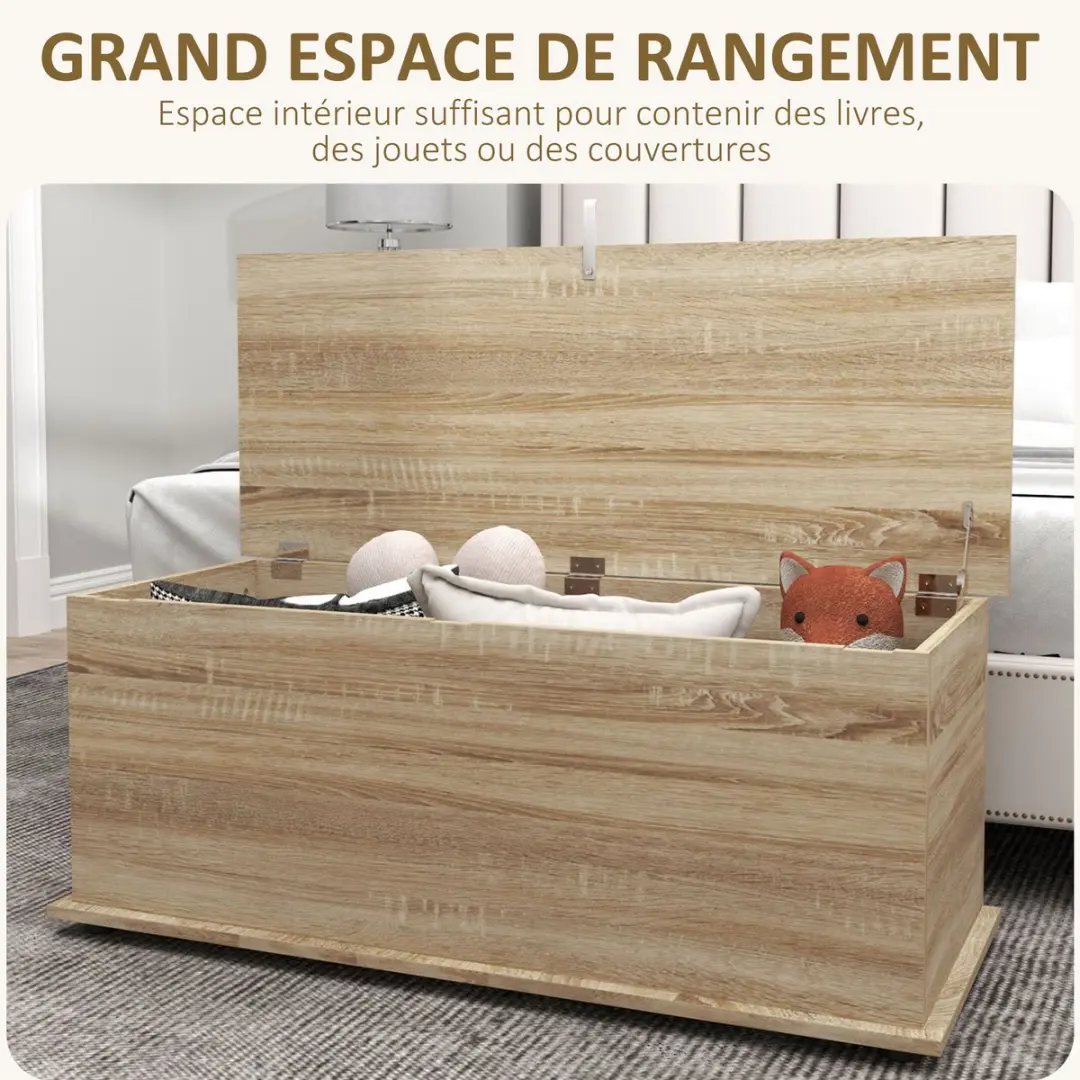Homcom Opbergkist 100x40x40cm Natuurlijk hout - afbeelding 2 van 6