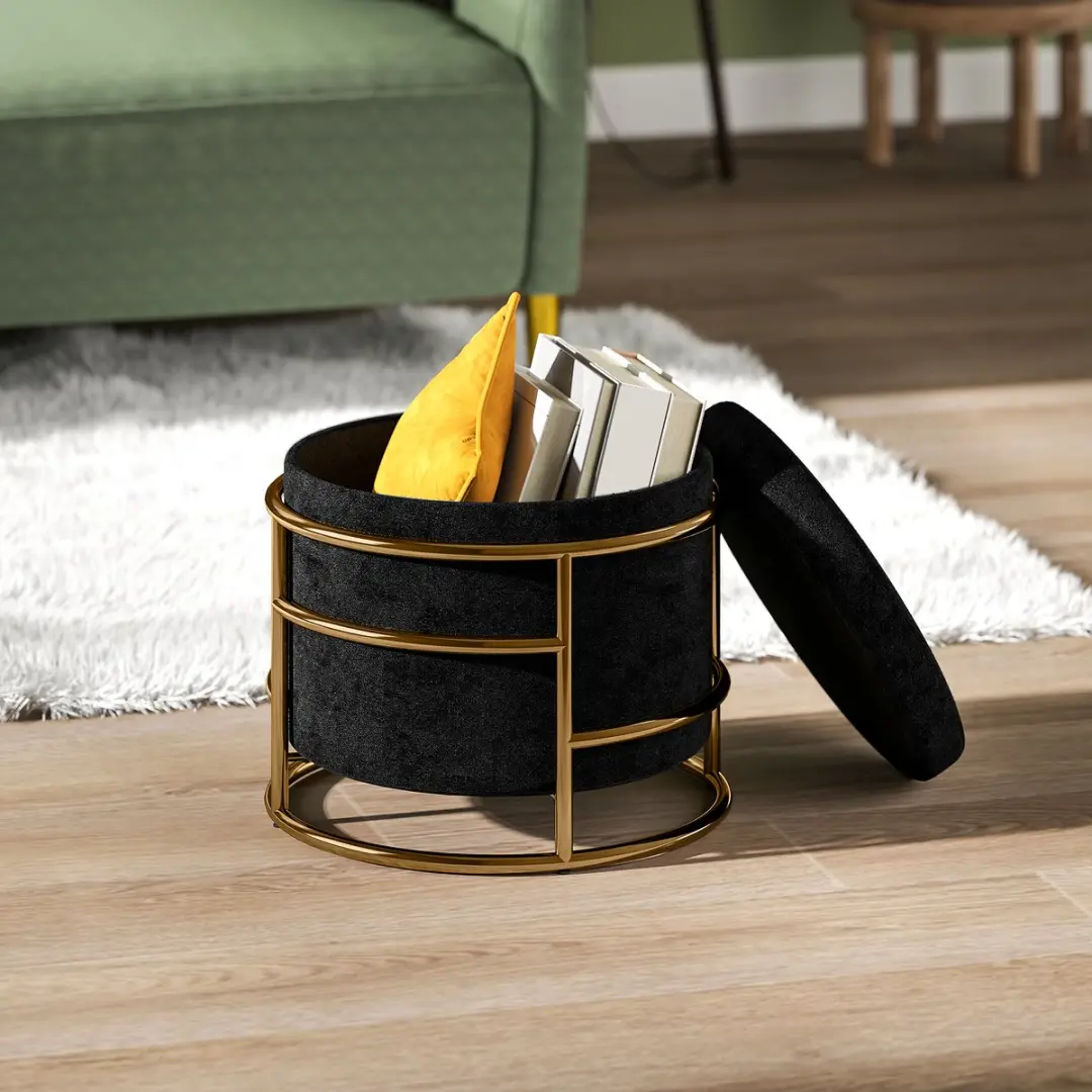 Homcom Opbergpoef - 42x42x39cm - 24L - Zwart - afbeelding 3 van 6