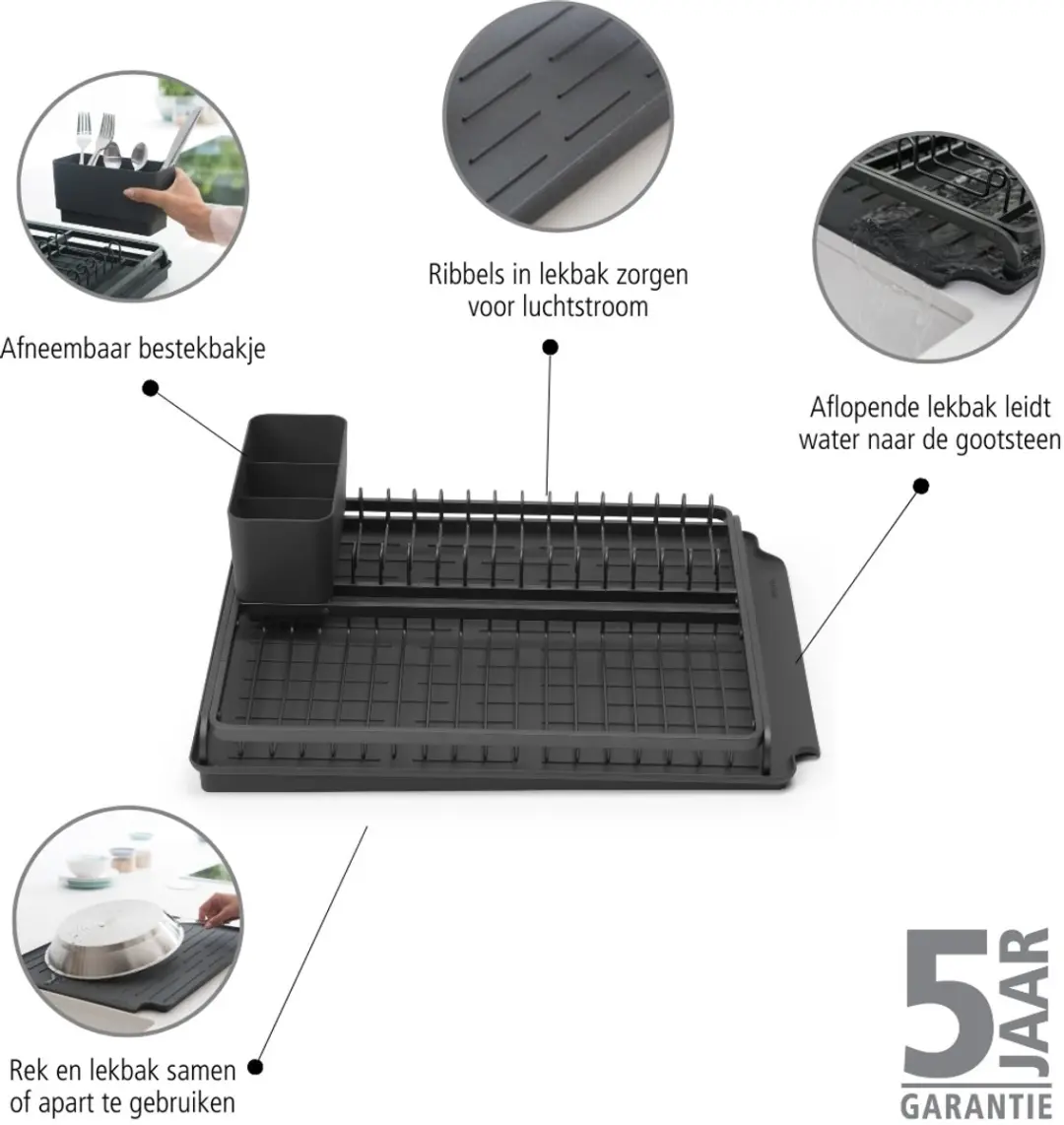 Brabantia SinkSide Afdruiprek 117404 - Lekbak & Bestekhouder - Donkergrijs - afbeelding 6 van 6