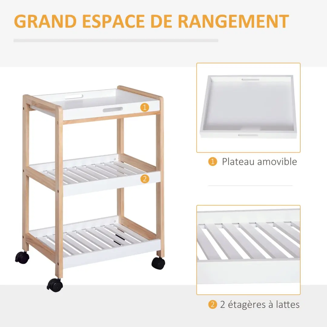 HOMCOM Keukenwagen - Hout - 46x35x75cm - Wit