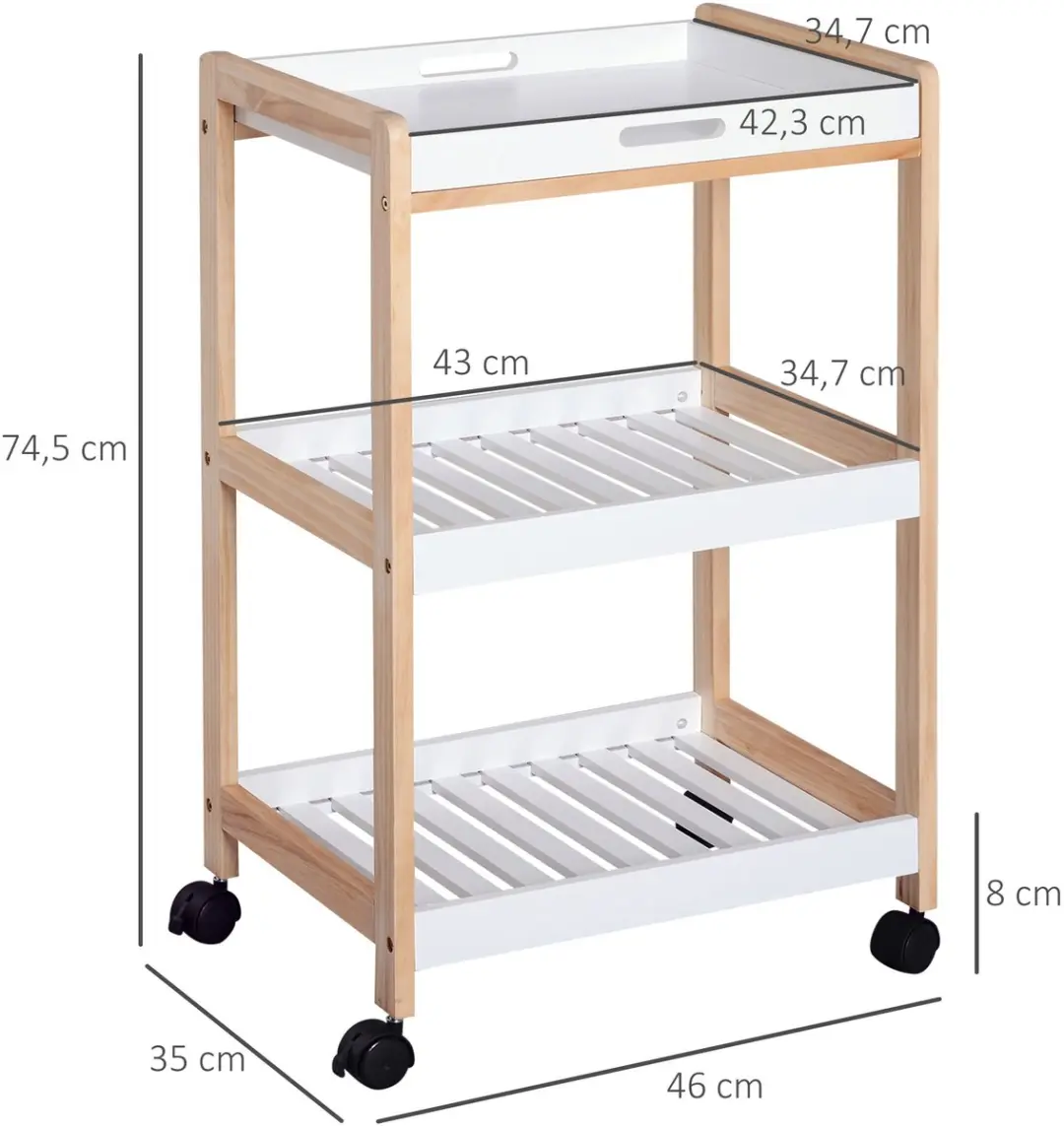 HOMCOM Keukenwagen - Hout - 46x35x75cm - Wit