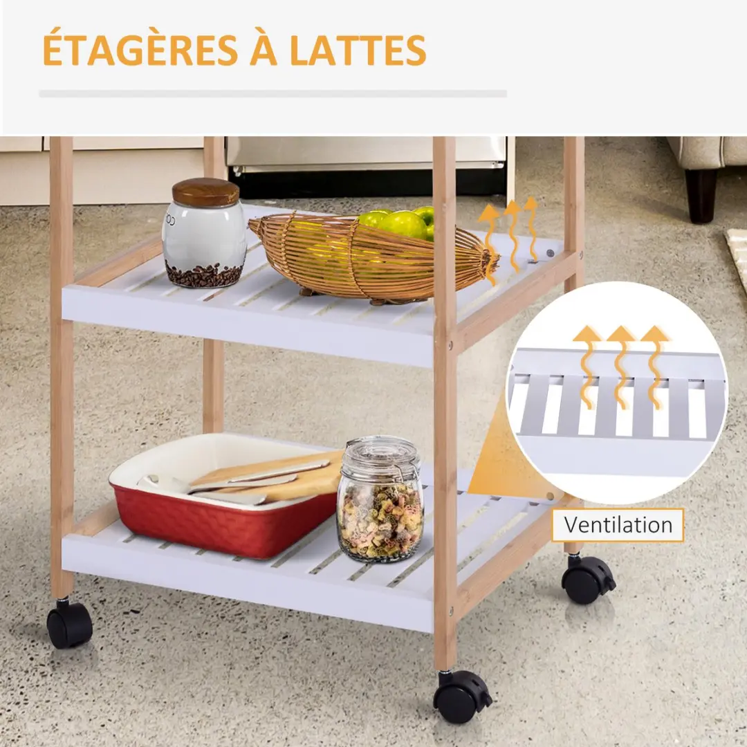 Homcom Keukenwagen 801-091 - 46x35x75cm - Wit - afbeelding 6 van 6