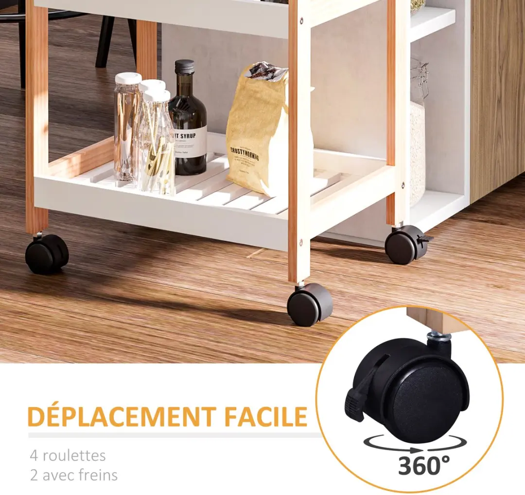 HOMCOM Keukenwagen - Hout - 46x35x75cm - Wit