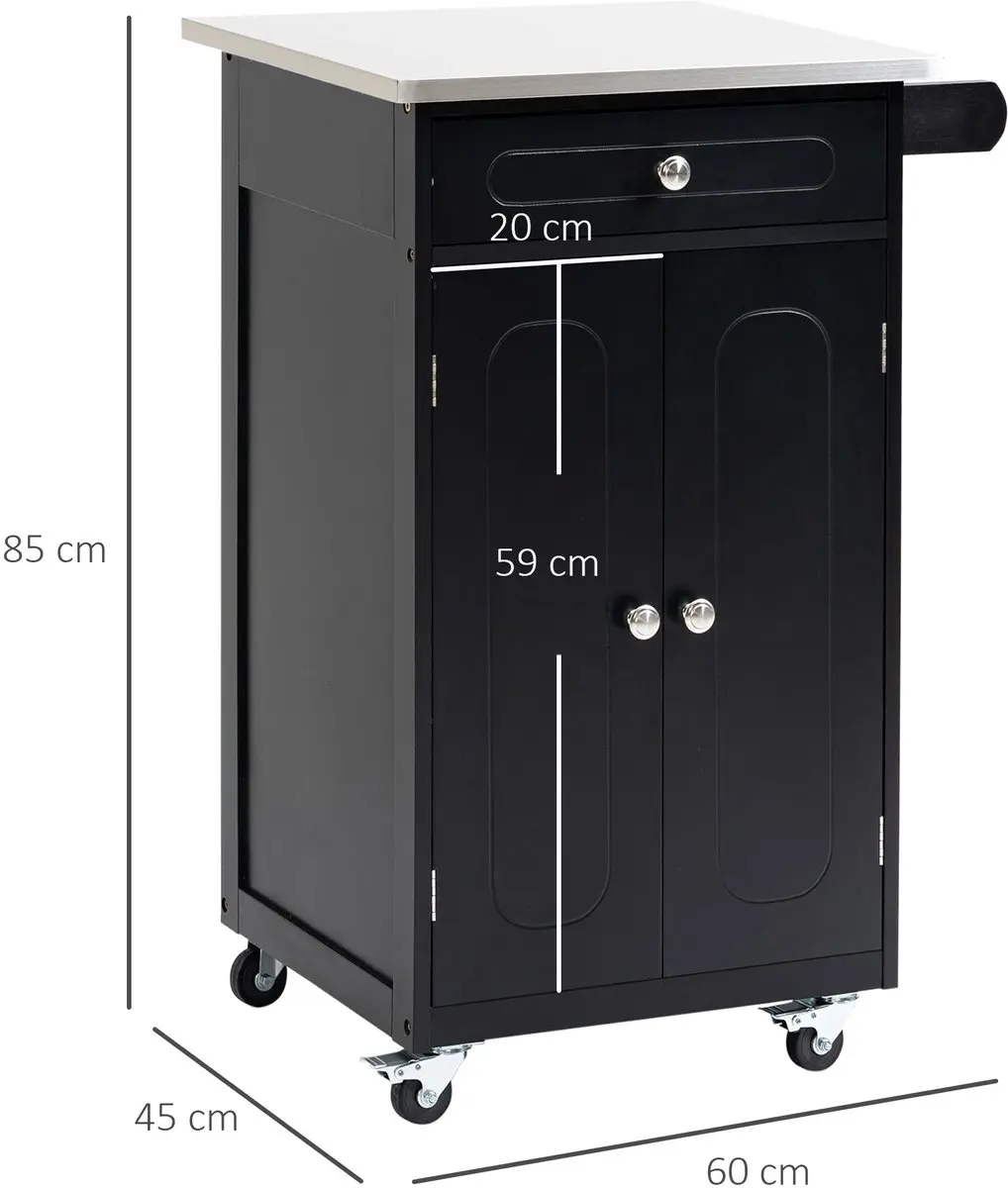 Homcom Keukenwagen 801-189BK - 60x45x85cm Zwart
