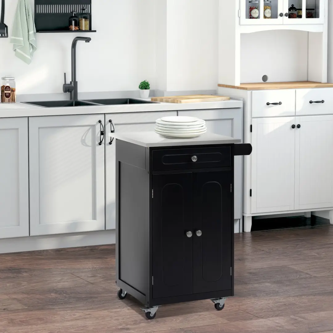 Homcom Keukenwagen 801-189BK - 60x45x85cm Zwart
