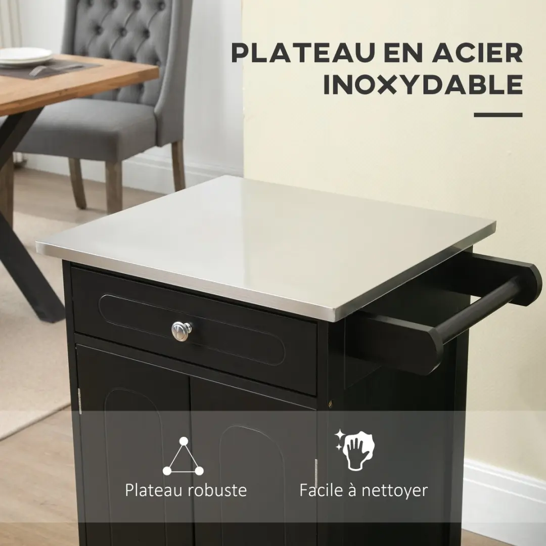 Homcom Keukenwagen 801-189BK - 60x45x85cm Zwart