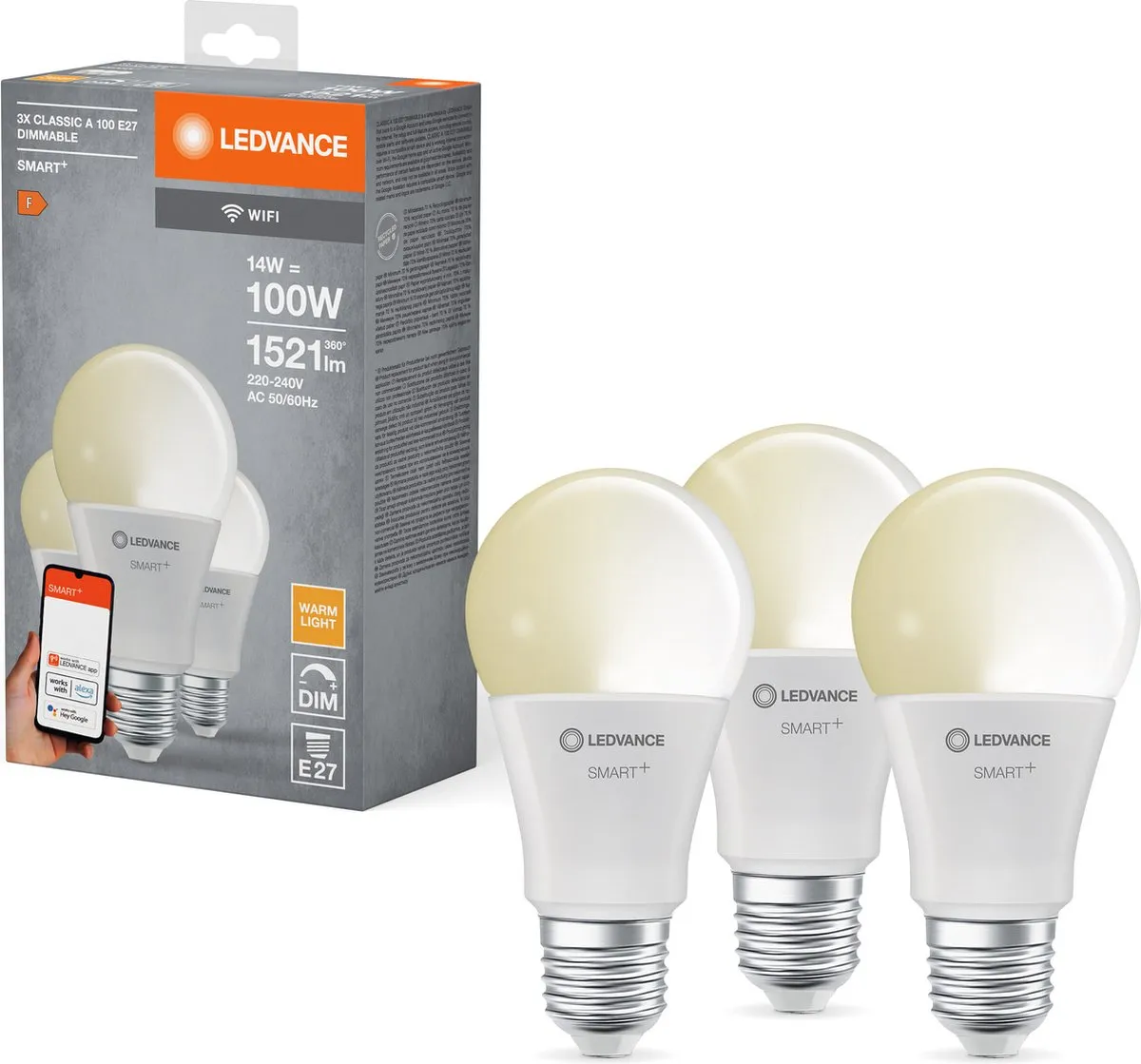 LEDVANCE Slimme LED E27 14W 1521 Lumen Warm Wit - 3 Stuks - afbeelding 3 van 6