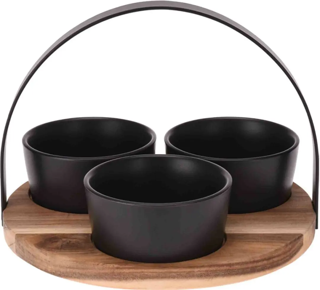 Excellent Houseware Ronde Serveerplank met 3 Schaaltjes - 22cm - 8 Stuks
