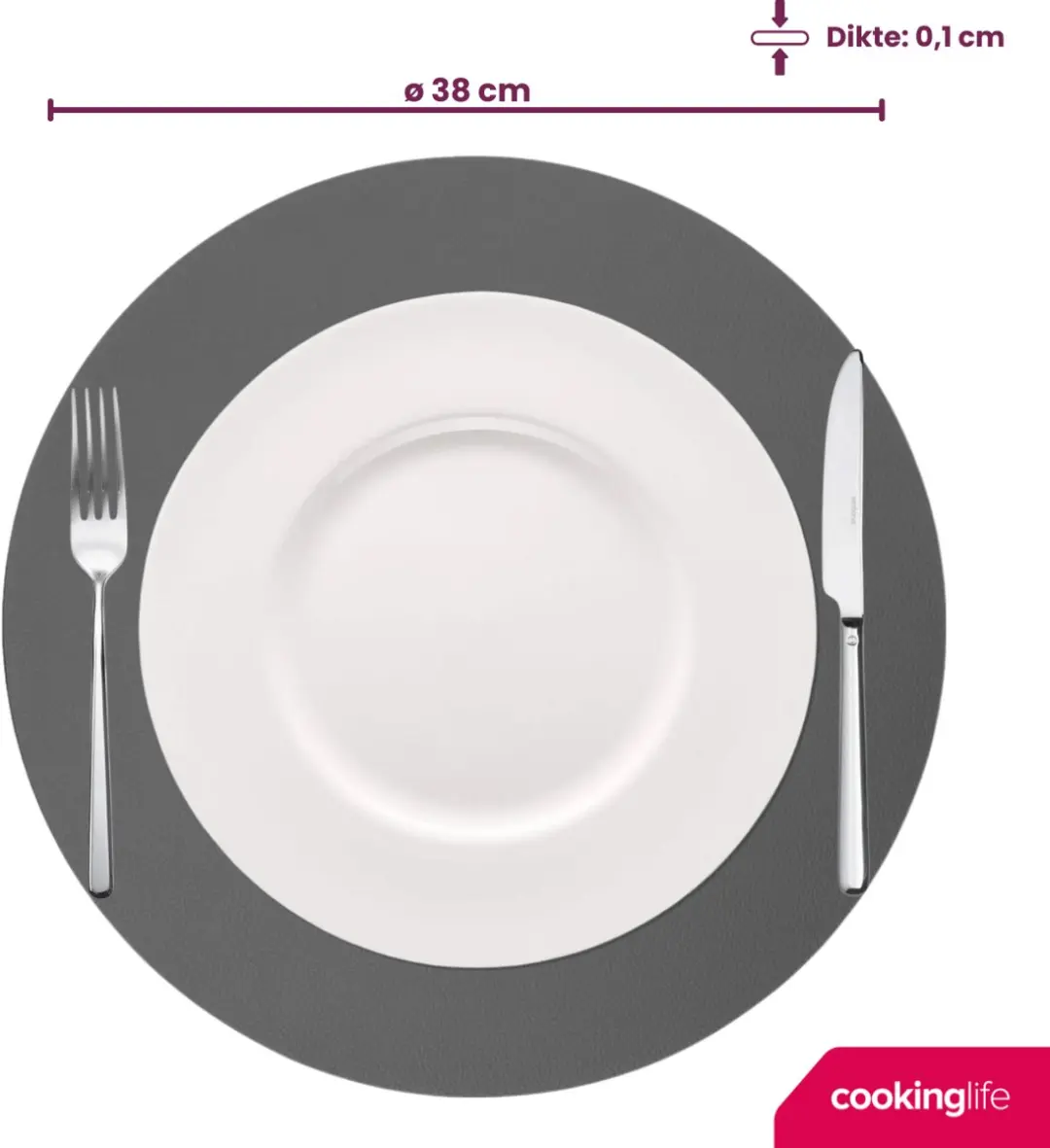 Cookinglife Placemats - 6 Stuks - Lederlook - Ø38cm - Grijs/Roze