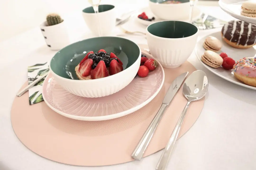 Cookinglife Placemats - 6 Stuks - Lederlook - Ø38cm - Grijs/Roze