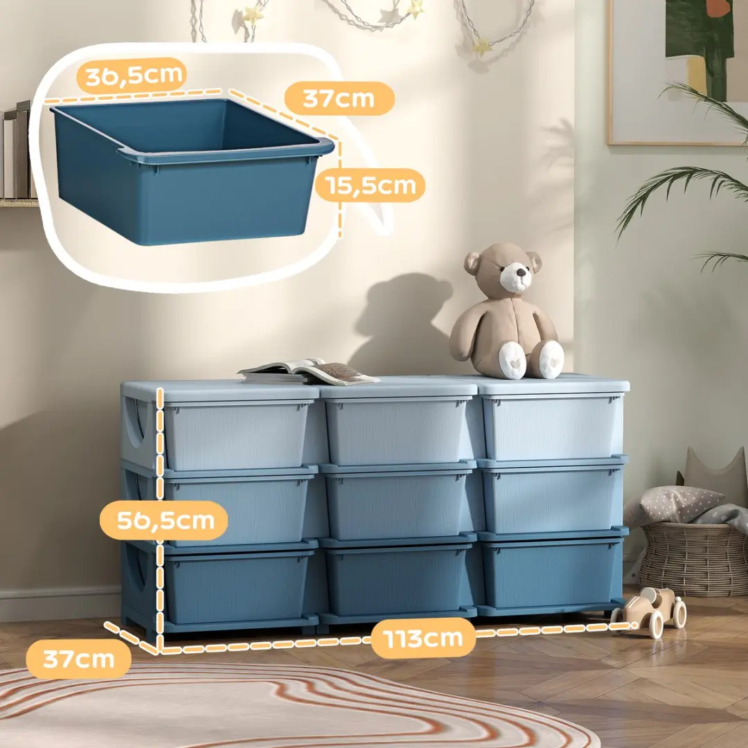 Homcom Kinderopbergbox Blauw - 113x37x56,5cm - 9 Vakken - afbeelding 6 van 6