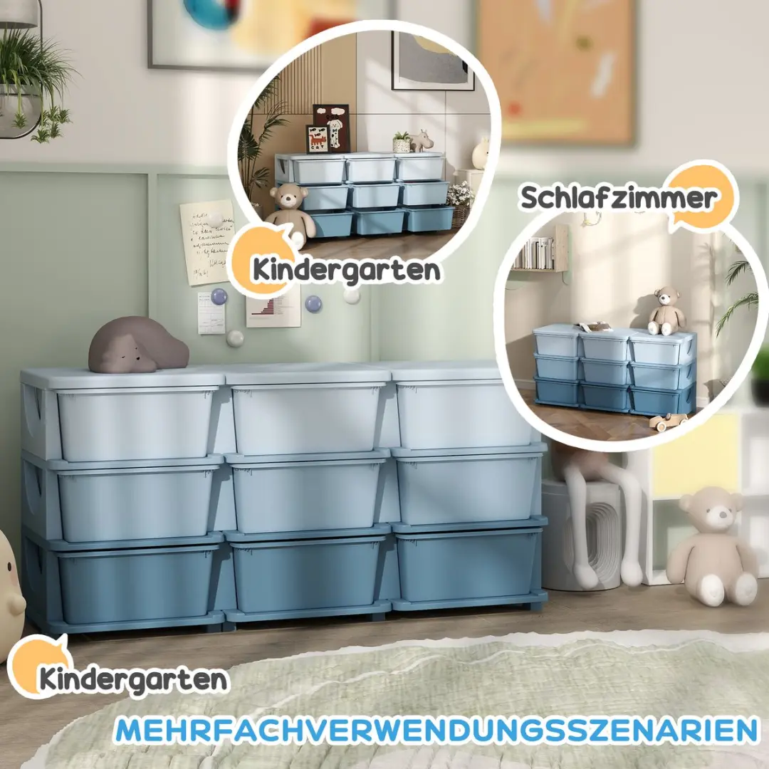 Homcom Kinderopbergbox Blauw - 113x37x56,5cm - 9 Vakken