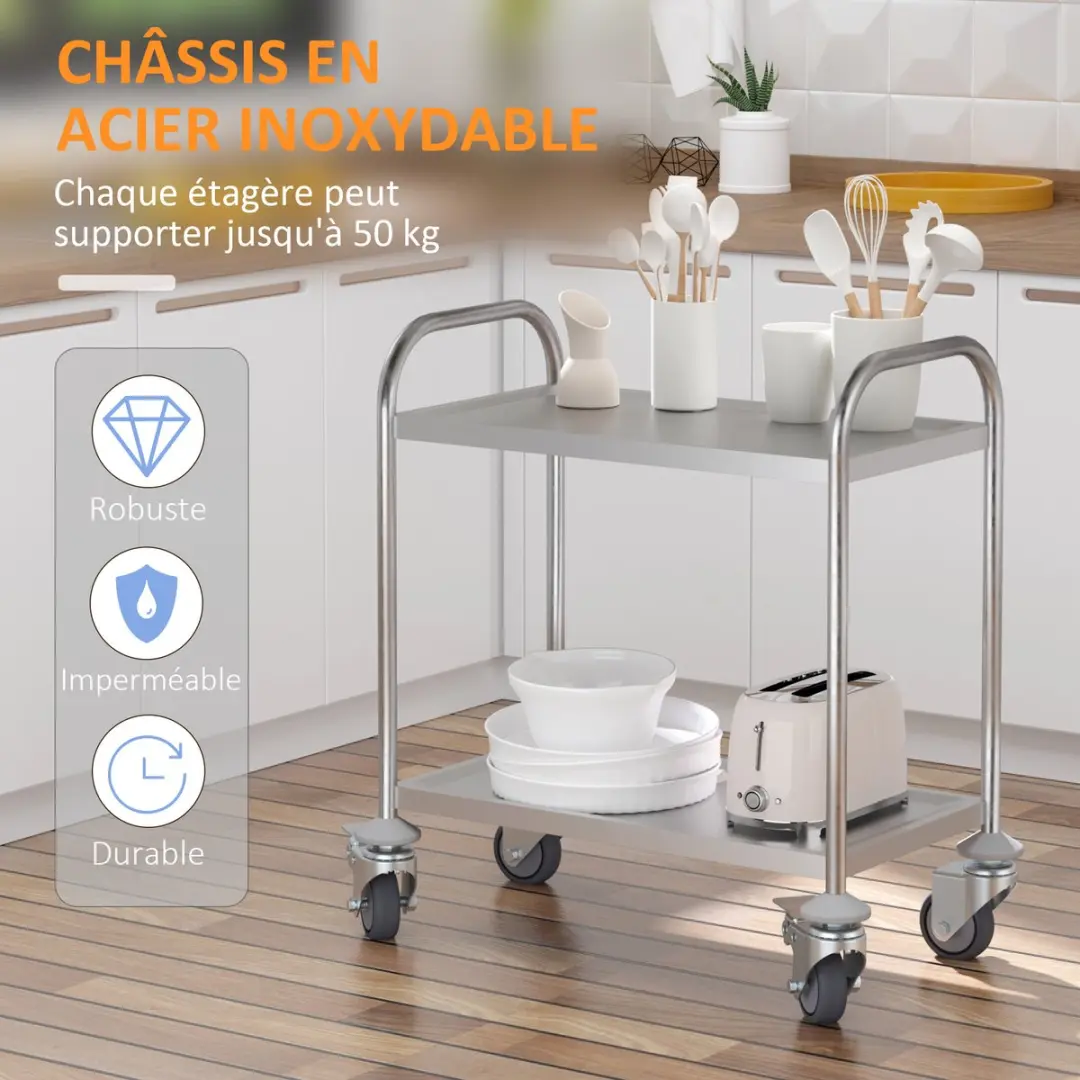 Homcom Keukenwagen Grijs 71x41x81cm - afbeelding 3 van 6