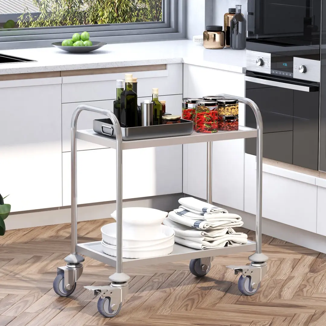 Homcom Keukenwagen Grijs 71x41x81cm - afbeelding 2 van 6