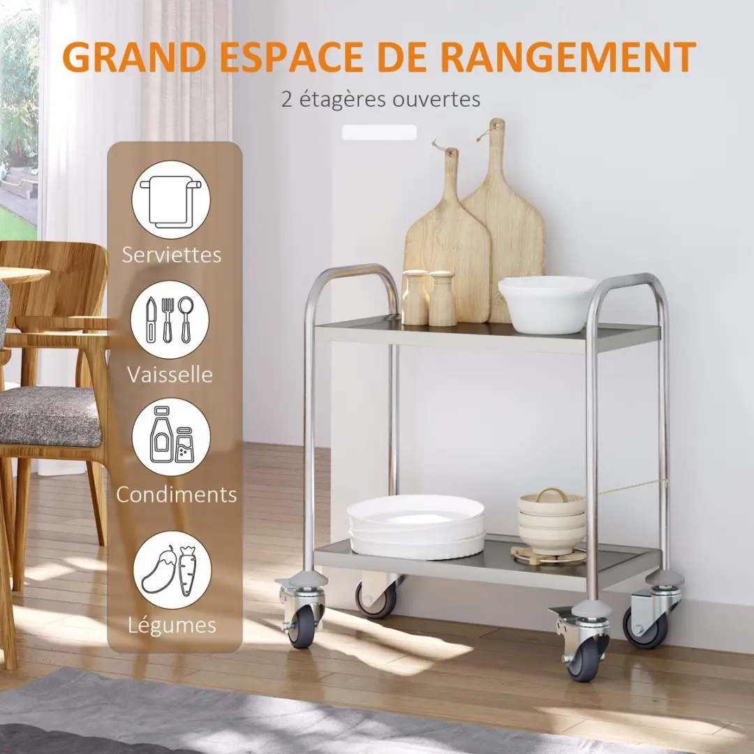 Homcom Keukenwagen Grijs 71x41x81cm - afbeelding 5 van 6