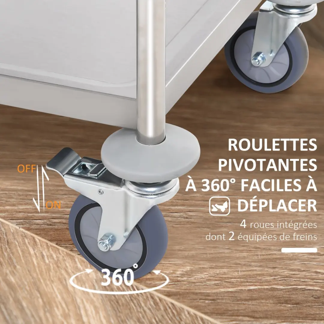 Homcom Keukenwagen Grijs 71x41x81cm - afbeelding 6 van 6