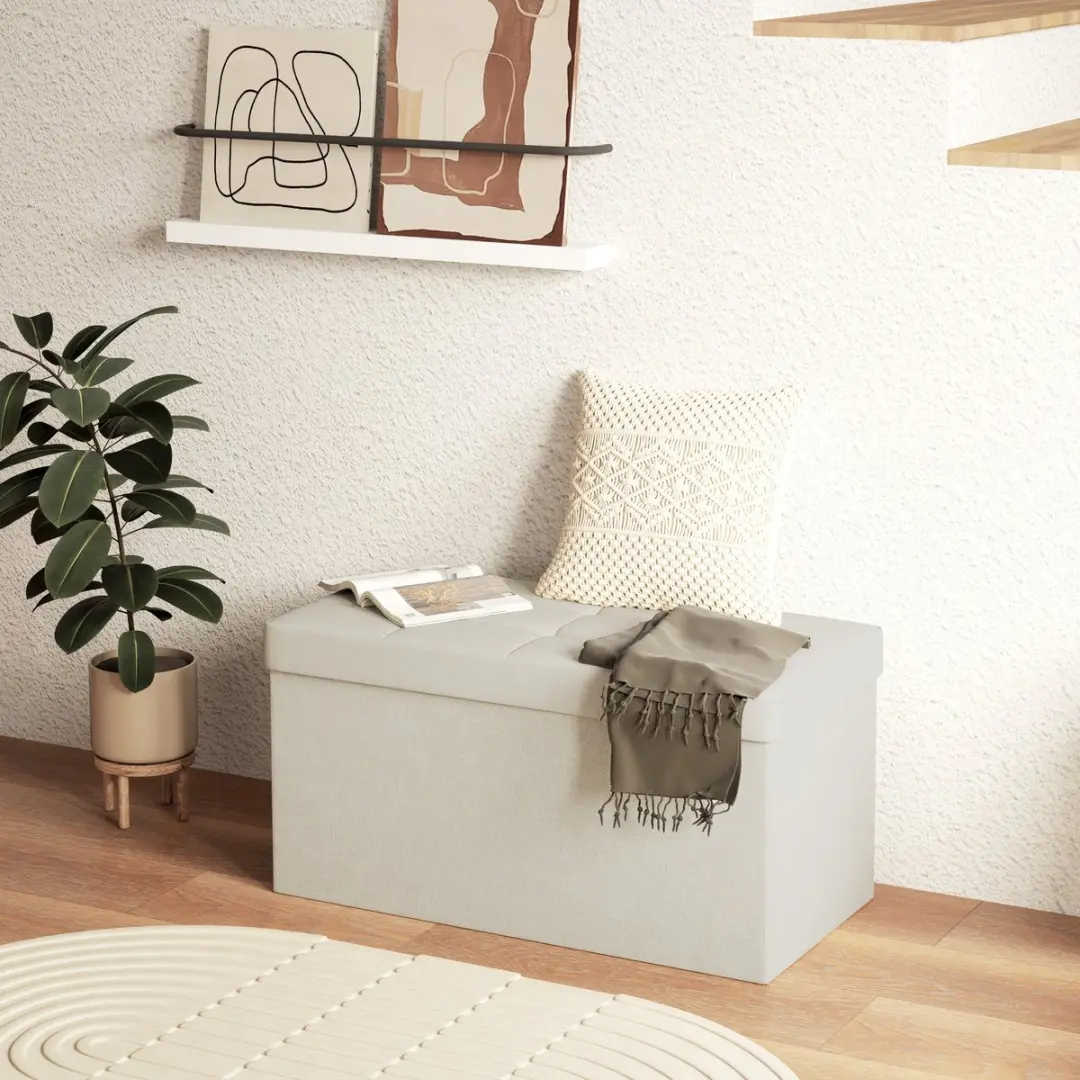 Homcom Opbergpoef Crème 76x38x38cm - 109L - afbeelding 2 van 6