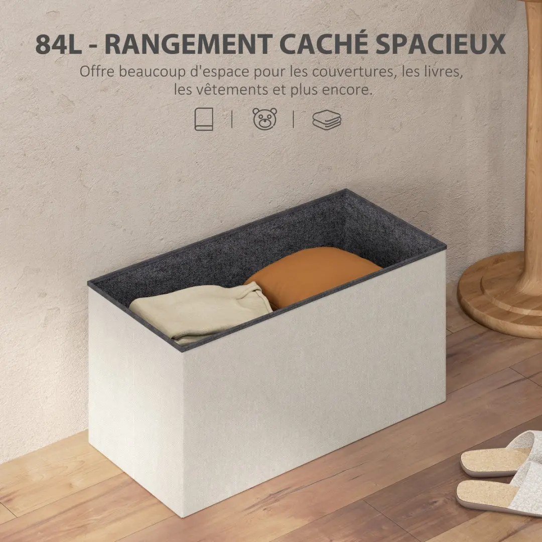 Homcom Opbergpoef Crème 76x38x38cm - 109L - afbeelding 6 van 6