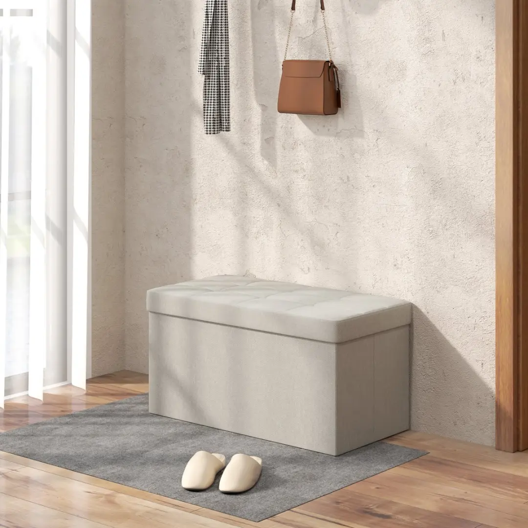 Homcom Opbergpoef Crème 76x38x38cm - 109L - afbeelding 4 van 6