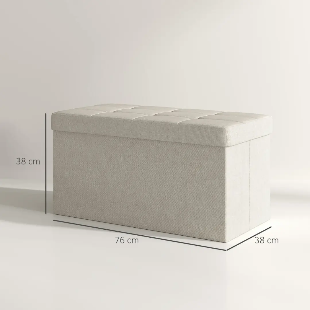 Homcom Opbergpoef Crème 76x38x38cm - 109L - afbeelding 3 van 6