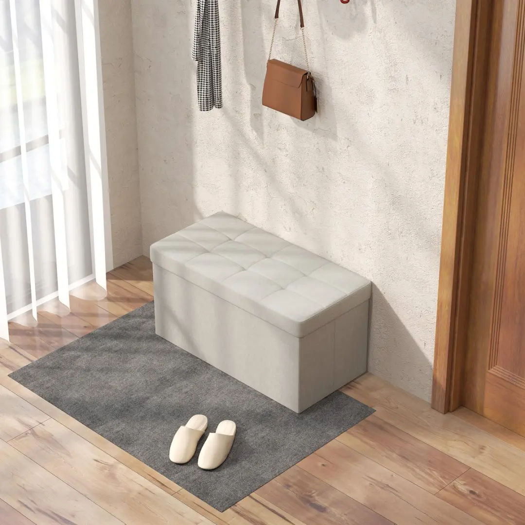 Homcom Opbergpoef Crème 76x38x38cm - 109L - afbeelding 5 van 6