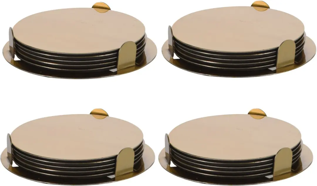 Bellatio Design Onderzetters 24 Stuks - Goud - 8,5 cm - met Houder