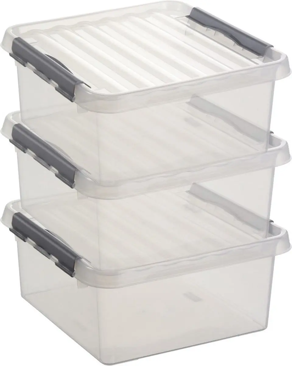 Sunware Q-Line Opbergbox 18L - 3 Stuks - Transparant/Zilver