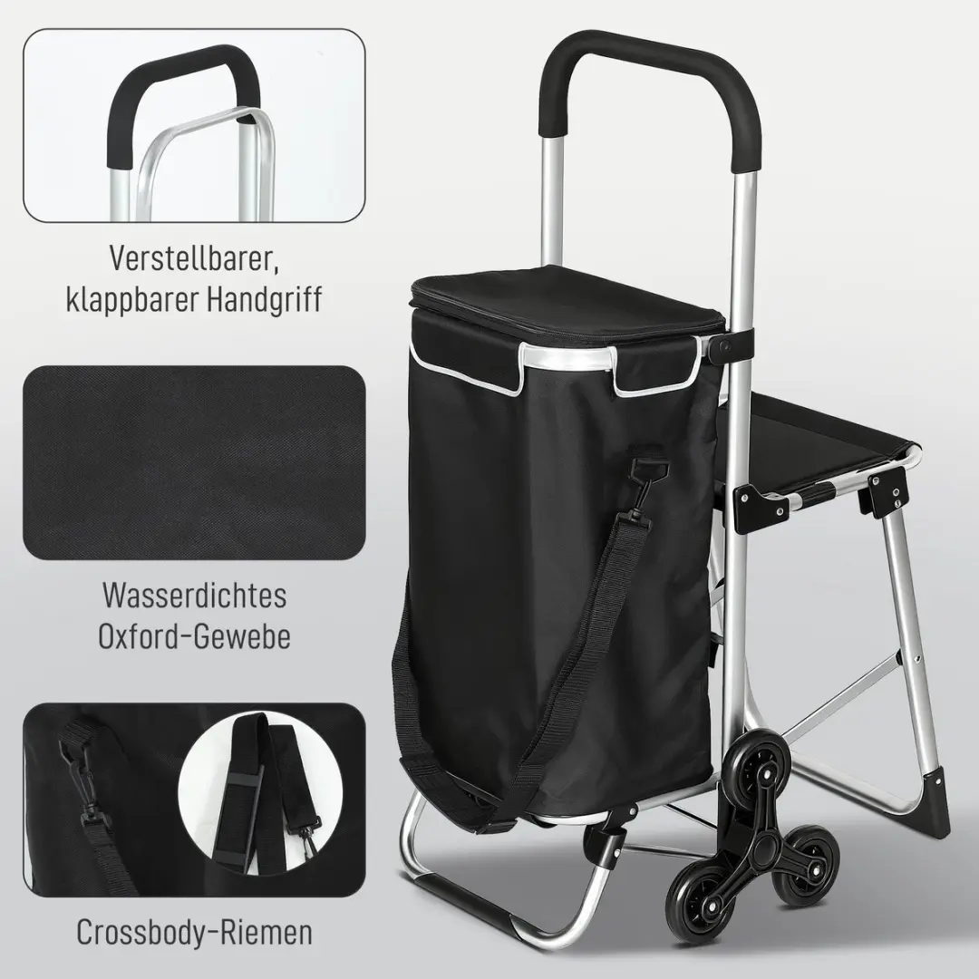 Homcom Winkelwagen 3-in-1 - 46L Zwart