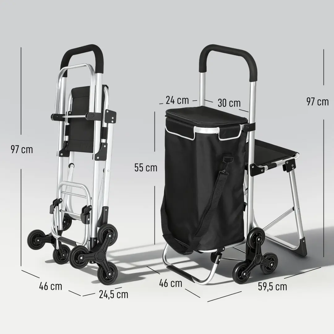 Homcom Winkelwagen 3-in-1 - 46L Zwart