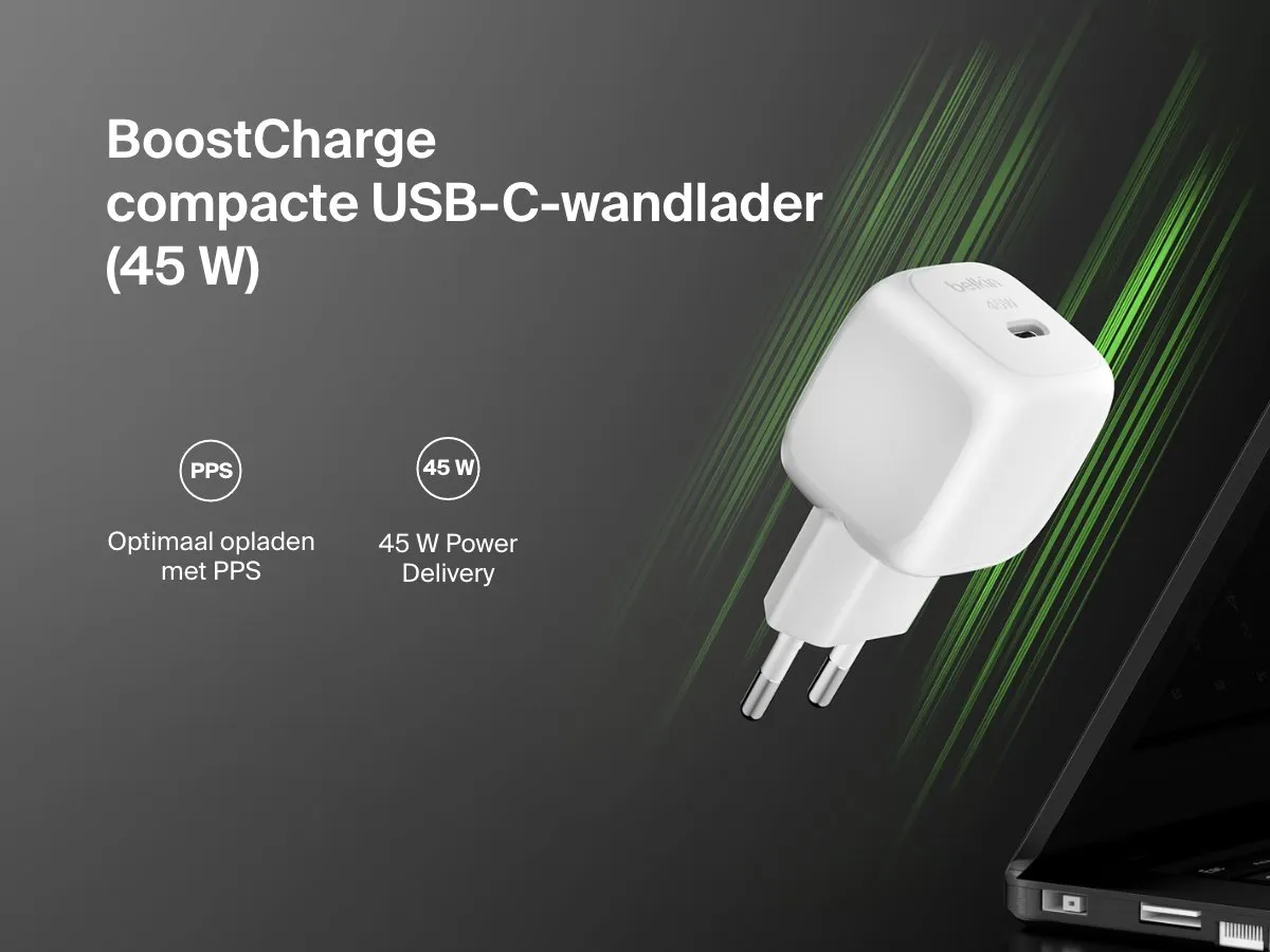 Belkin USB-C Wandlader 45W - 1m USB-C Kabel - Wit