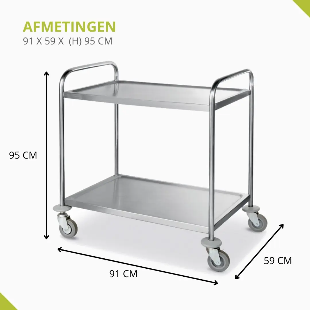 HENDI 810002 Serveerwagen - Roestvast staal - 2 Bladen - 905x585x945mm