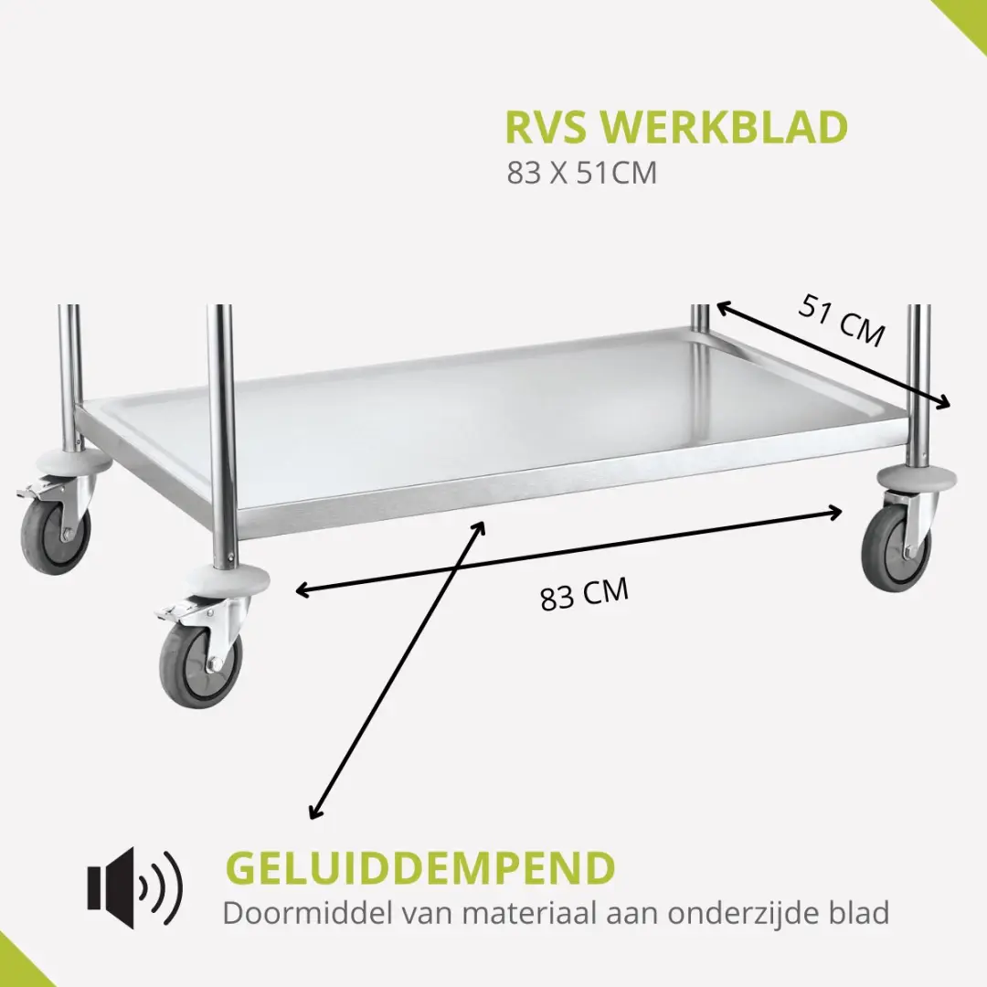 HENDI 810002 Serveerwagen - Roestvast staal - 2 Bladen - 905x585x945mm