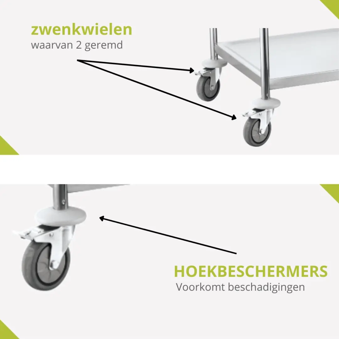 HENDI 810002 Serveerwagen - Roestvast staal - 2 Bladen - 905x585x945mm