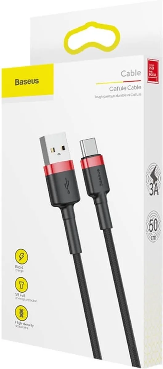 Baseus 3701 USB-C Kabel 0.5M - Nylon Geweven Grijs