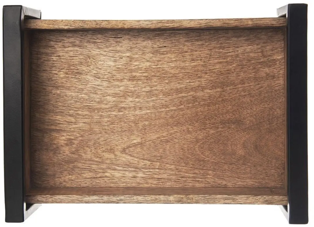 Orion Mangohouten Serveerblad 30,5x22cm - Metalen Handgrepen - Natuurlijk/Zwart
