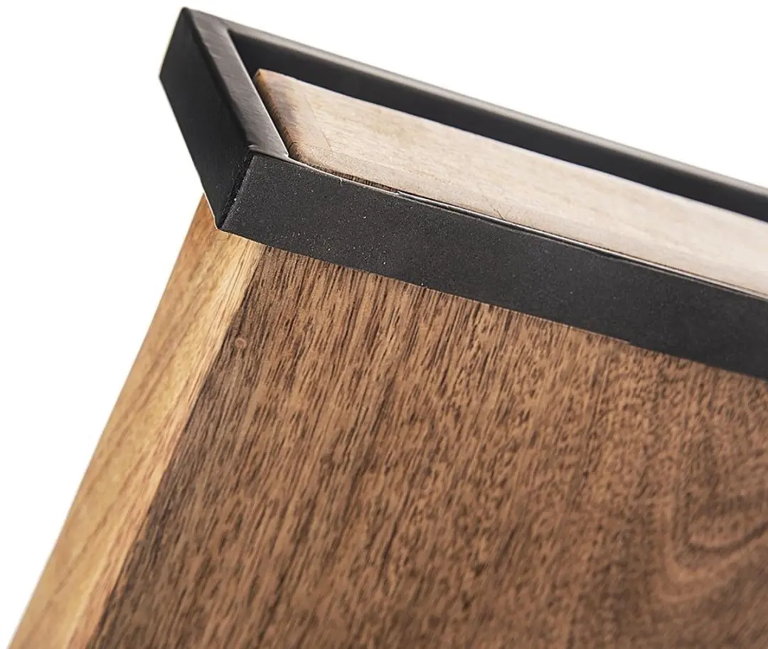 Orion Mangohouten Serveerblad 30,5x22cm - Metalen Handgrepen - Natuurlijk/Zwart