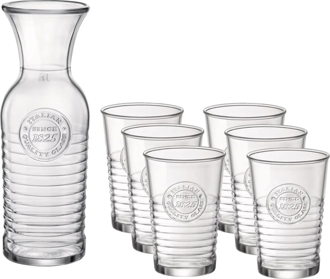 Bormioli Rocco Waterkan 1L met 6 Glazen 300ml