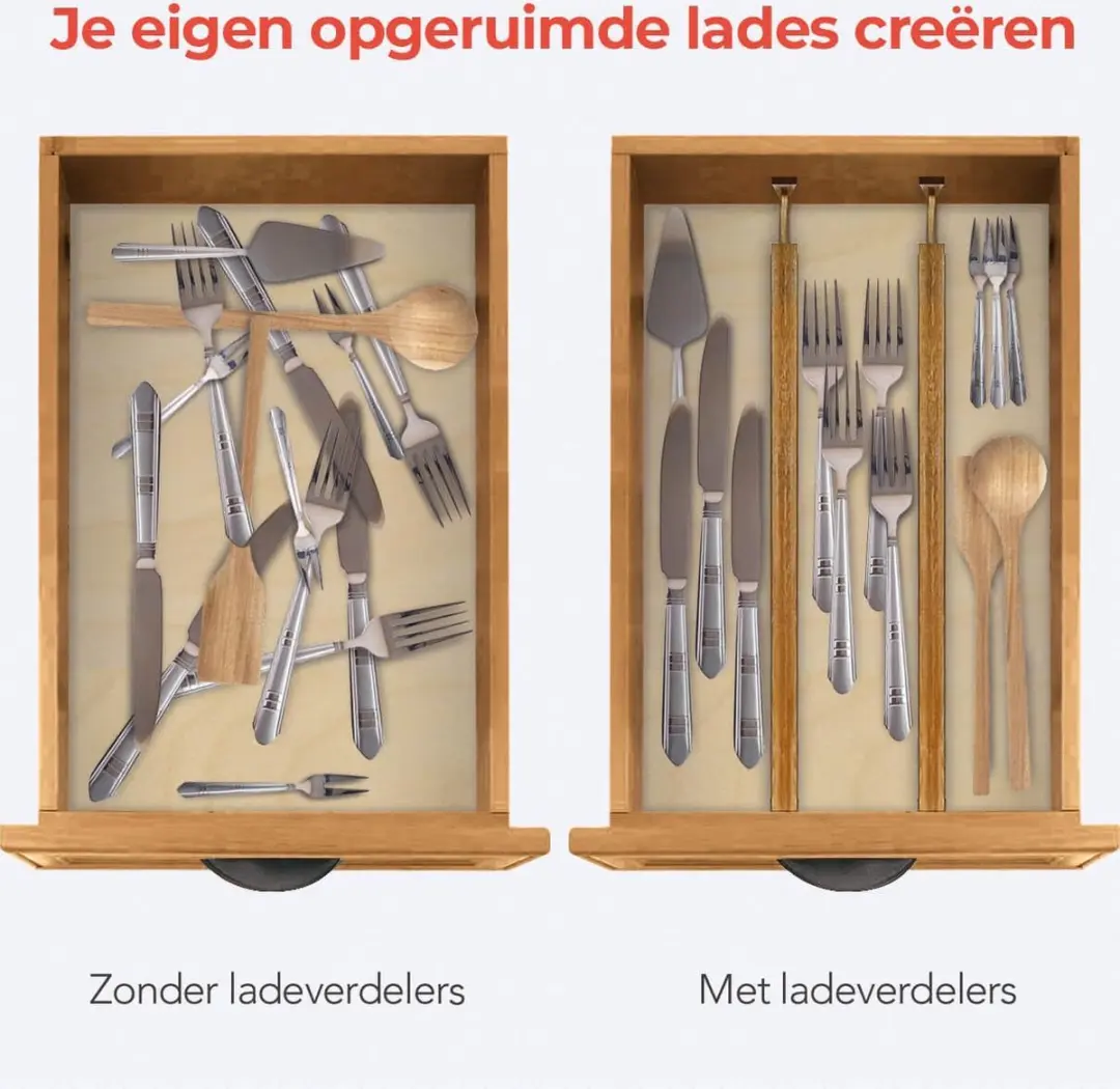 KitchenBrothers Ladeverdeler 4-delig Bamboe - 44-56cm