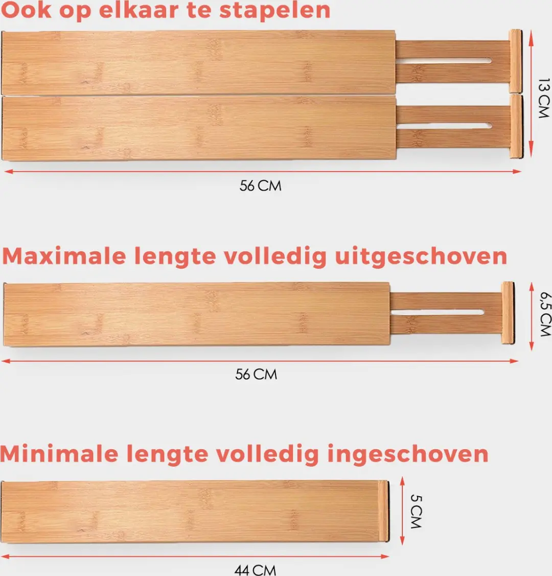 KitchenBrothers Ladeverdeler 4-delig Bamboe - 44-56cm