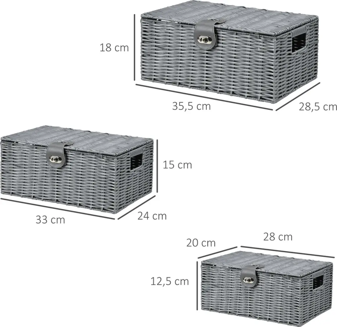 HOMCOM Aufbewahrungskörbe Set mit Verschluss 850-233V00